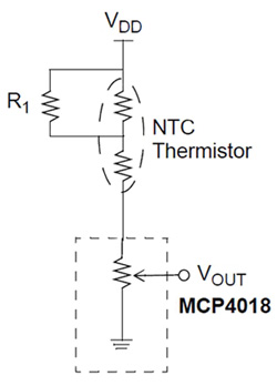 A serially connected digital potentiometer from Microchip Microchip serially connected digital potentiometer